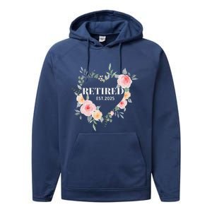 Women Retired 2025 Floral With Flowers For Grandma In Retirement Performance Fleece Hoodie