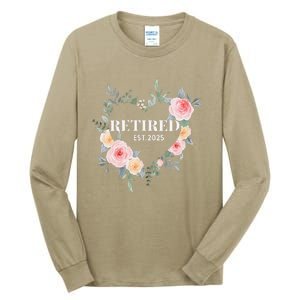 Women Retired 2025 Floral With Flowers For Grandma In Retirement Tall Long Sleeve T-Shirt