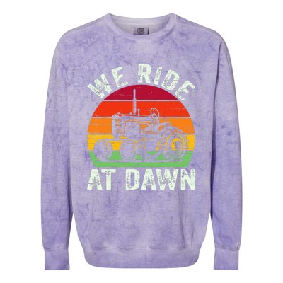 We Ride At Dawn Lawn Mower Farmer Dad Tractor Yard Work Colorblast Crewneck Sweatshirt