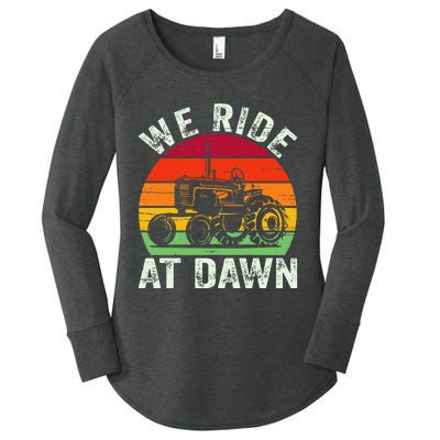 We Ride At Dawn Lawn Mower Farmer Dad Tractor Yard Work Women's Perfect Tri Tunic Long Sleeve Shirt