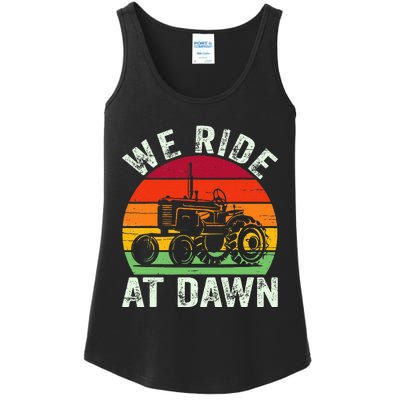 We Ride At Dawn Lawn Mower Farmer Dad Tractor Yard Work Ladies Essential Tank