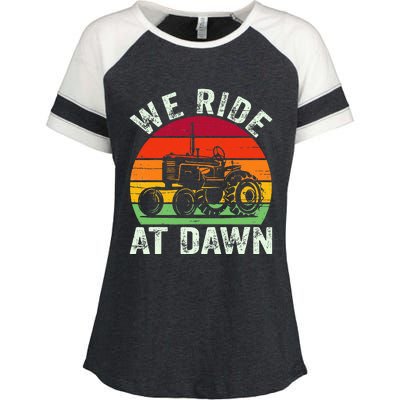 We Ride At Dawn Lawn Mower Farmer Dad Tractor Yard Work Enza Ladies Jersey Colorblock Tee