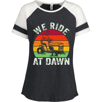 We Ride At Dawn Lawn Mower Farmer Dad Tractor Yard Work Enza Ladies Jersey Colorblock Tee