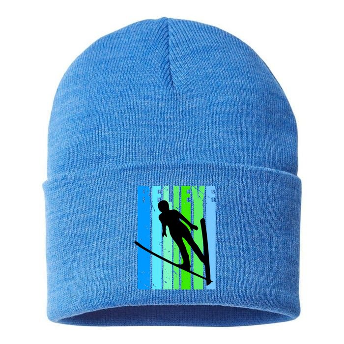 Wo Retro Alpine Ski Jumping Jumper Female Competition Funny Gift Sustainable Knit Beanie