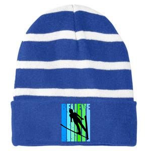 Wo Retro Alpine Ski Jumping Jumper Female Competition Funny Gift Striped Beanie with Solid Band