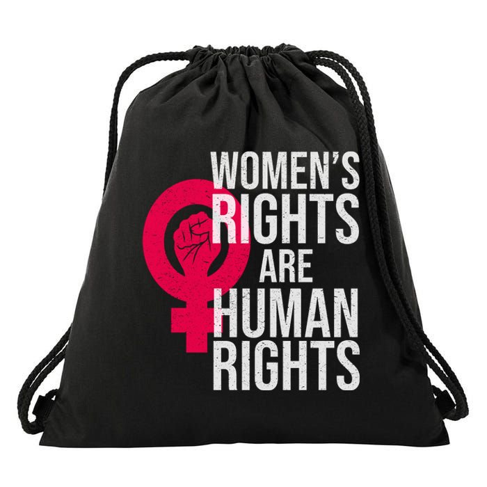 Women's Rights Are Human Rights Feminist Drawstring Bag