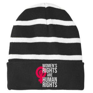 Women's Rights Are Human Rights Feminist Striped Beanie with Solid Band