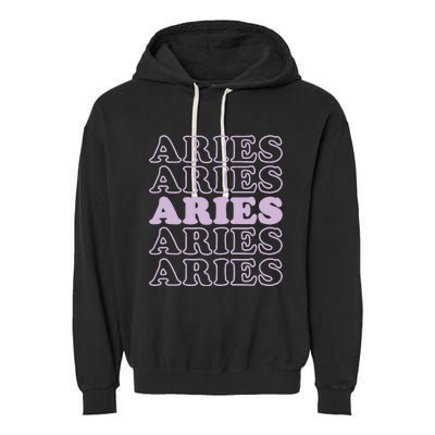 Womens Retro Aries Zodiac Birthday Purple Lilac Lavender March Cute Garment-Dyed Fleece Hoodie