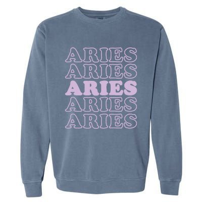 Womens Retro Aries Zodiac Birthday Purple Lilac Lavender March Cute Garment-Dyed Sweatshirt