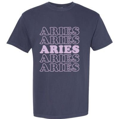 Womens Retro Aries Zodiac Birthday Purple Lilac Lavender March Cute Garment-Dyed Heavyweight T-Shirt