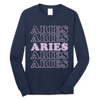 Womens Retro Aries Zodiac Birthday Purple Lilac Lavender March Cute Long Sleeve Shirt