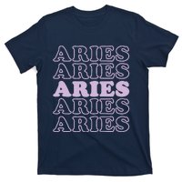 Womens Retro Aries Zodiac Birthday Purple Lilac Lavender March Cute T-Shirt