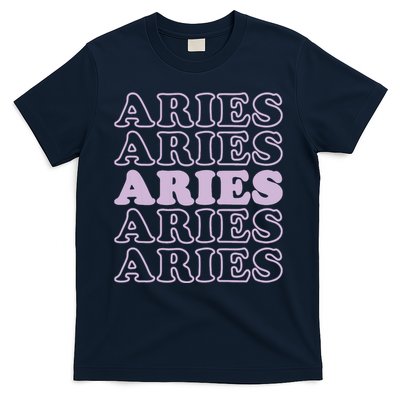 Womens Retro Aries Zodiac Birthday Purple Lilac Lavender March Cute T-Shirt