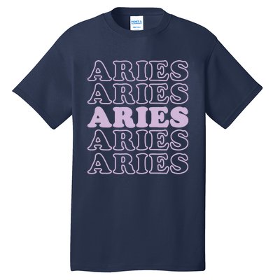 Womens Retro Aries Zodiac Birthday Purple Lilac Lavender March Cute Tall T-Shirt