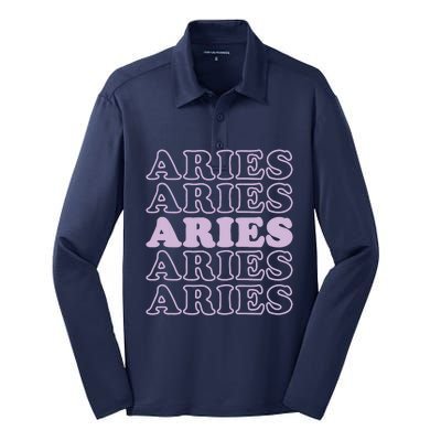 Womens Retro Aries Zodiac Birthday Purple Lilac Lavender March Cute Silk Touch Performance Long Sleeve Polo