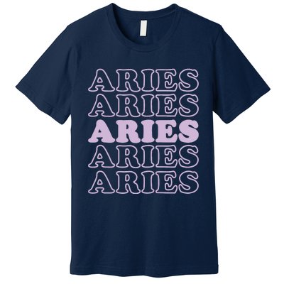 Womens Retro Aries Zodiac Birthday Purple Lilac Lavender March Cute Premium T-Shirt