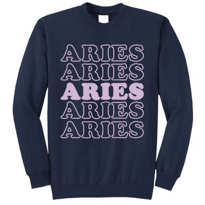 Womens Retro Aries Zodiac Birthday Purple Lilac Lavender March Cute Tall Sweatshirt