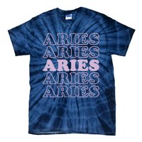 Womens Retro Aries Zodiac Birthday Purple Lilac Lavender March Cute Tie-Dye T-Shirt