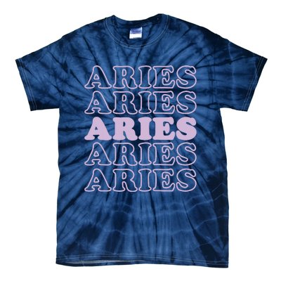 Womens Retro Aries Zodiac Birthday Purple Lilac Lavender March Cute Tie-Dye T-Shirt