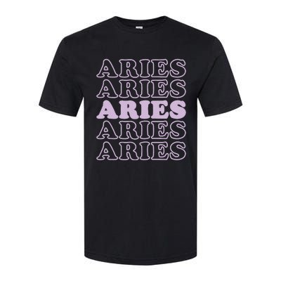 Womens Retro Aries Zodiac Birthday Purple Lilac Lavender March Cute Softstyle CVC T-Shirt