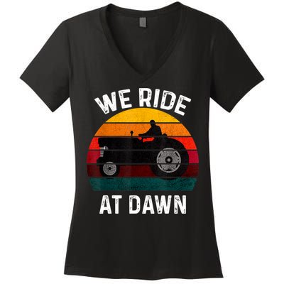 We Ride At Dawn Lawn Mower Lawn Mowing Dad Yard Work For Men Women's V-Neck T-Shirt