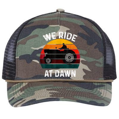 We Ride At Dawn Lawn Mower Lawn Mowing Dad Yard Work For Men Retro Rope Trucker Hat Cap