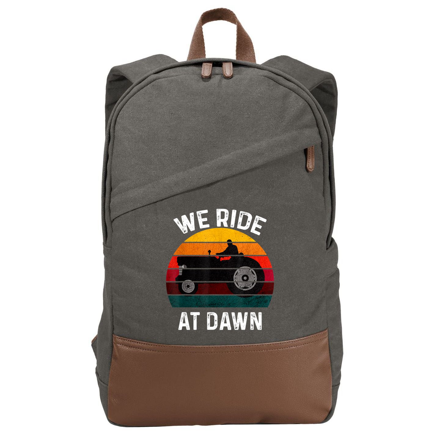We Ride At Dawn Lawn Mower Lawn Mowing Dad Yard Work For Men Cotton Canvas Backpack
