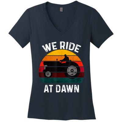 We Ride At Dawn Lawn Mower Lawn Mowing Dad Yard Work For Men Women's V-Neck T-Shirt