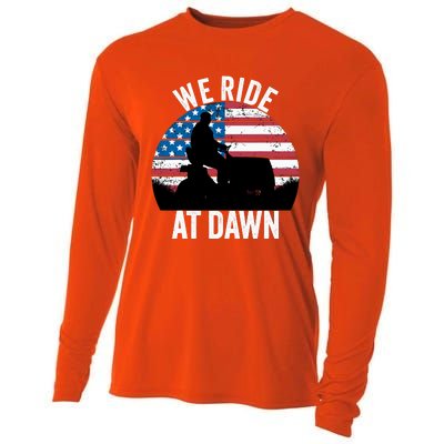 We Ride At Dawn Lawnmower Lawn Mowing Funny Dad Cooling Performance Long Sleeve Crew