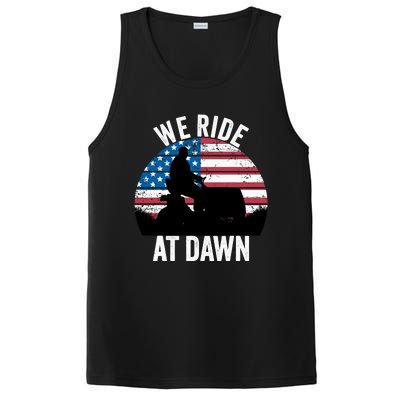 We Ride At Dawn Lawnmower Lawn Mowing Funny Dad PosiCharge Competitor Tank