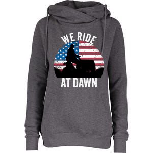 We Ride At Dawn Lawnmower Lawn Mowing Funny Dad Womens Funnel Neck Pullover Hood