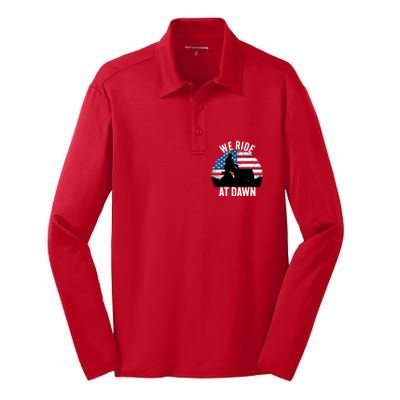 We Ride At Dawn Lawnmower Lawn Mowing Funny Dad Silk Touch Performance Long Sleeve Polo