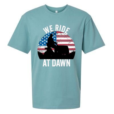 We Ride At Dawn Lawnmower Lawn Mowing Funny Dad Sueded Cloud Jersey T-Shirt