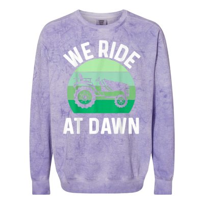 We Ride At Dawn Lawnmower Lawn Mowing Colorblast Crewneck Sweatshirt