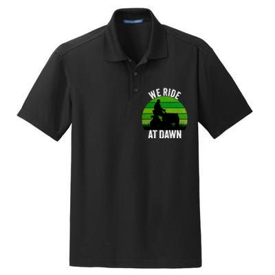 We Ride At Dawn Lawnmower Lawn Mowing Funny Dad Vintage Dry Zone Grid Polo