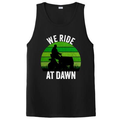 We Ride At Dawn Lawnmower Lawn Mowing Funny Dad Vintage PosiCharge Competitor Tank