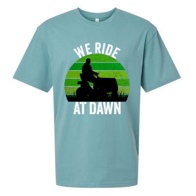 We Ride At Dawn Lawnmower Lawn Mowing Funny Dad Vintage Sueded Cloud Jersey T-Shirt