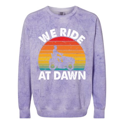 We Ride At Dawn Lawnmower Lawn Mowing Funny Dad Vintage Colorblast Crewneck Sweatshirt