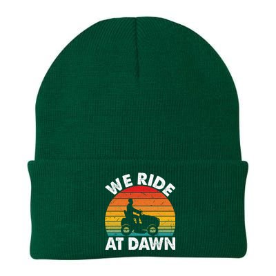 We Ride At Dawn Lawnmower Lawn Mowing Funny Dad Vintage Knit Cap Winter Beanie