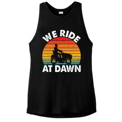 We Ride At Dawn Lawnmower Lawn Mowing Funny Dad Vintage Ladies PosiCharge Tri-Blend Wicking Tank