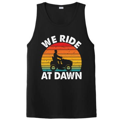 We Ride At Dawn Lawnmower Lawn Mowing Funny Dad Vintage PosiCharge Competitor Tank