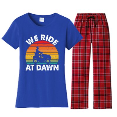 We Ride At Dawn Lawnmower Lawn Mowing Funny Dad Vintage Women's Flannel Pajama Set