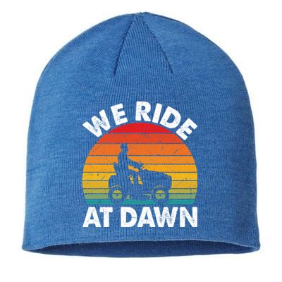 We Ride At Dawn Lawnmower Lawn Mowing Funny Dad Vintage Sustainable Beanie