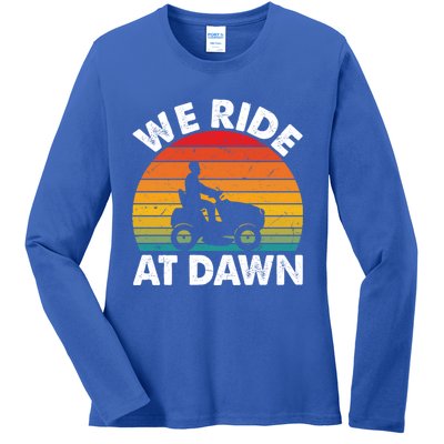 We Ride At Dawn Lawnmower Lawn Mowing Funny Dad Vintage Ladies Long Sleeve Shirt