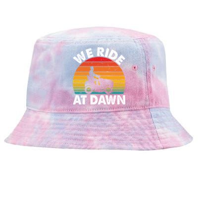 We Ride At Dawn Lawnmower Lawn Mowing Funny Dad Vintage Tie-Dyed Bucket Hat