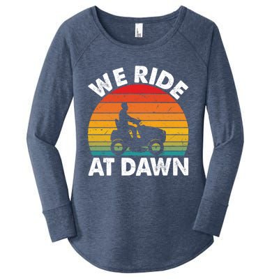 We Ride At Dawn Lawnmower Lawn Mowing Funny Dad Vintage Women's Perfect Tri Tunic Long Sleeve Shirt