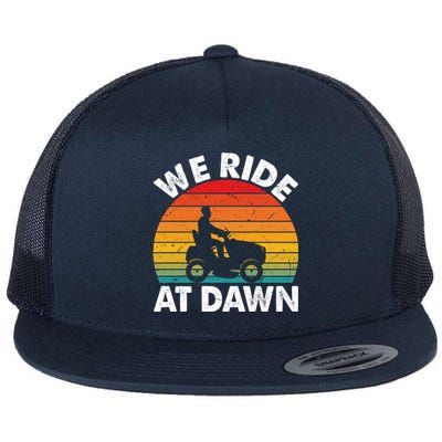 We Ride At Dawn Lawnmower Lawn Mowing Funny Dad Vintage Flat Bill Trucker Hat