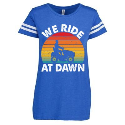 We Ride At Dawn Lawnmower Lawn Mowing Funny Dad Vintage Enza Ladies Jersey Football T-Shirt