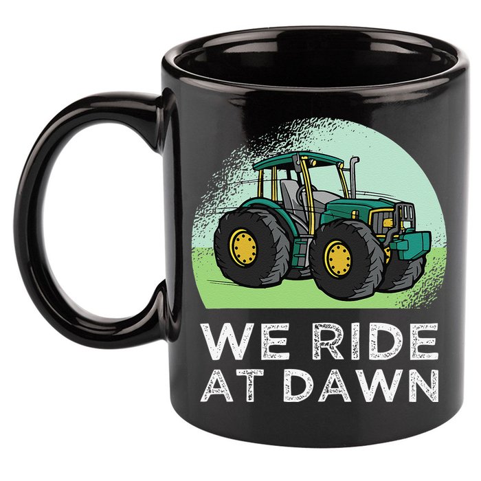 We Ride At Dawn Lawn Mower Lawn Mowing Funny Dad 11oz C Handle Ceramic Mug