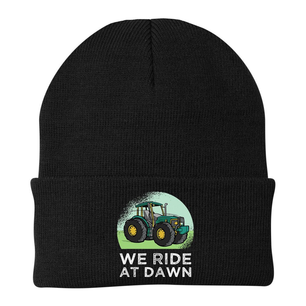 We Ride At Dawn Lawn Mower Lawn Mowing Funny Dad Beanie